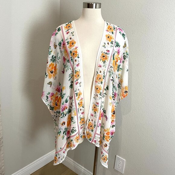 Torrid Womens Plus 14-18 White Floral Butterfly Chiffon Longline Kimono - Picture 2 of 10